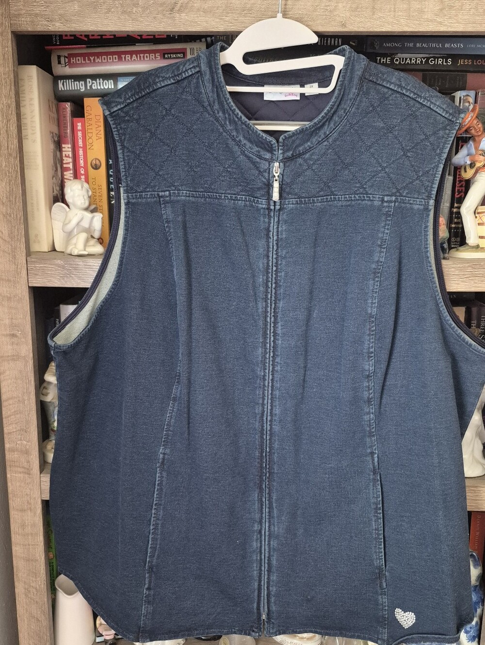 Quacker Factory Dark Blue Denim Zip-Up Vest with Quilted Yoke